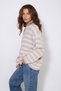 Stand-Up Collar Striped Zippered Oversize Knitwear Cardigan Gray-Pudra - 4