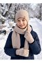 Scarf & Beanie & Gloves Set - Beige - Plain