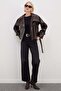 Faux Leather Jacket with Belted Waist - 3