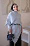 Gray Asymmetrical Cut Belted Soft Knit Sweater - 4