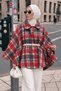 Belted Plaid Poncho Tsd260294 Red - 2