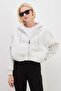 3 Thread Zipper Hooded Bat Sleeve Crop Sweatshirt - 5