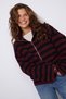 Stand-Up Collar Striped Zippered Oversize Knitwear Cardigan Burgundy-Black - 2