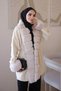 Cream Waist-Tied Knitwear Cardigan with Fur Detail