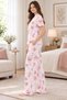 Women's 100% Viscose Leaf Patterned White - Pomegranate Flower Shirt Collar Pajama Set - 3