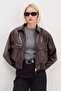 Double Pocket Polo Collar Faux Leather Bomber Jacket - 8