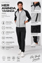 Men's Gray Diving Fabric Cotton Lined Stand Collar Zippered Stripe Detailed Winter Tracksuit Set - E230 - 3