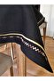 Embroidery and Gold Pico Detailed Linen Look Black Seamless Tablecloth Set – 1 Runner and 12 Napkins Dowry Tableware Set - Boxed - 4