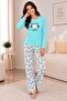 Green Dog Patterned Basic Knitted Patterned Pajama Set - 3
