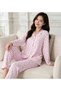 Women's Strawberry Pattern Striped Pink Color Shirt Collar Buttoned Casual Stylish Cute Women's Pajama Set - 2