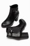 Women's Elastic Side Zipper Black Heeled Casual Boots 7cm Heel Oval Toe - 4