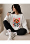 Unisex Men'S/Women's Mix Trend Printed Oversize Crew Neck Cotton White Sweatshirt