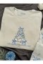 Ecru Ribbon Patterned French Velvet Pajama Set - 6