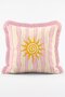 Pink Striped Sun Motif Pastel Modern Decorative Fringed Throw Pillow Cover