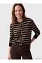 Crew Neck Striped Women's Knitwear Cardigan (W6)