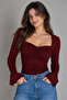 Heart Neckline, Gathered Front and Side, Slit, Spanish Sleeve Body Blouse