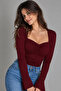 Heart Neckline, Gathered Front and Side, Slit, Spanish Sleeve Body Blouse - 4