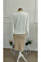 Women's Long Sleeve V-Neck Modal Blouse and Slit Short Modal Skirt Two-Piece Set - 6
