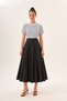 Black High Waist Pleated Midi Length A-Line Long Skirt - 7