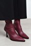Sharon Burgundy Matte Stretch Pointed Toe Thin Heel Women's Boots - 3