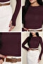 Burgundy Women's Crew Neck Lycra Blouse - 5