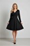 Women's Flared Sleeve Fabric Dress Collar Long Crepe Double Breasted