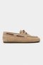 Aspel Beige Suede Leather with Fur Inside, Marine Lace Detail, Flat Sole Women's Loafer - 6