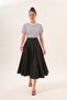 Black High Waist Pleated Midi Length A-Line Long Skirt