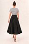 Black High Waist Pleated Midi Length A-Line Long Skirt - 3