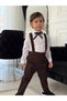 New Brown Shirt Bow Salopet Overalls Shirt Set Baby Boy Kids Suit - 2