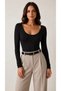 Women's Black Front and Back Wide U-Necklace Backless Plain Basic Viscose Fabric Knitted Blouse Tre1008 - 5