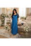 Serenity Satin Maxi Nightgown with Lace Sleeves - Blue - 2