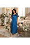 Serenity Satin Maxi Nightgown with Lace Sleeves - Blue - 6