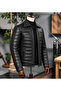 Men's Black Leather Coat with Removable Fur Collar - 5