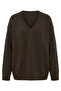 Oversize V-Neck Knit Sweater - Brown