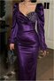 Velvet Detailed Strapless Evening Dress Stone Fabric Dress - 2