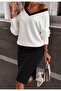 Women's Long Sleeve V-Neck Modal Blouse and Slit Short Modal Skirt Two-Piece Set - 3
