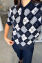 Polo Collar New Season Diamond Pattern Sweater - Dark Blue - 2