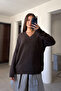 Oversize V-Neck Knit Sweater - Brown - 2