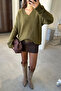 Oversize V-Neck Knitwear Sweater - Khaki - 5