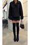 Women's Premium Women's Luxe Black Stretch Suede Above-Knee Thin Heeled Boots 7 cm - 5