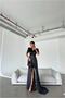 Satin Evening Dress Fabric Dress Collar Double Breasted