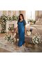 Serenity Satin Maxi Nightgown with Lace Sleeves - Blue - 5