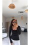 Black Square Collar Polyamide Blouse - 2