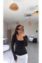 Black Square Collar Polyamide Blouse