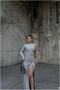 Thick Detailed Evening Dress with Stone Collar and Long Sleeves - 2