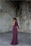 Thick Detailed Evening Dress with Stone Collar and Long Sleeves - 2
