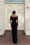 Flexible Slit Evening Dress Fabric Dress Collar Carmen Satin - 2
