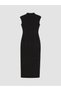 Black Judge Collar Appliqued Buttoned Crepe Dress - 7