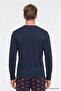 Men's Navy Blue 2-Piece Soft Textured 100% Cotton Standard Fit Crew Neck Patterned Pajama Set - 6